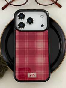 Retro Lattice Plaid Pattern Mobile Phone Case Compatible With IPhone 17ProMax 17Pro 17 16ProMax 16 15 14 13 12 11 Pro Max Plus Cases Shockproof Back Cover Shell - Burgundy - View 1