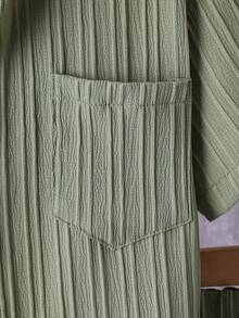 2pcs Boys' Casual Patchwork Pattern Pocket Shirt And Solid Color Shorts Set, Spring/Summer - Army Green - View 4