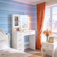 White Dressing Table With LED Lighted Mirror Makeup Desk 5 Drawers Vanity Table - White - View 3