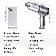 SUITU 车载吸尘器带收纳袋 - 礼品 | 宠物毛发吸尘器 | 家用吸尘器 | 无线 USB 充电 | 大功率、大吸力无刷电机便携式吸尘器 | 干湿两用吸尘器 | 适用于汽车/家庭/办公室 | （ABS 材质，9000pa 吸力，7.4V 2000mah 锂离子电池，充满电可使用 20 分钟）。