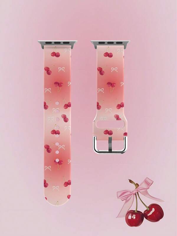 1pc Soft Elastic Breathable Ombre Pink To Red Cherry Replacement Watch Band, Compatible With Samsung, Garmin, Honor Smartwatches, 38mm 40mm 41mm 45mm 44mm 42mm 46mm 49mm, Fashionable Casual Multi-Color Silicone Watch Strap Compatible With Watch Ultra SE/11/10/9/8/7/6/5/4/3/2/1