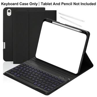 Bakgrundsbelyst trådlöst, avtagbart vikbart tangentbordsfodral med 7 färger och pennhållare, kompatibel med iPad 11" A16 2025 10:e generationen 10,9" 2022