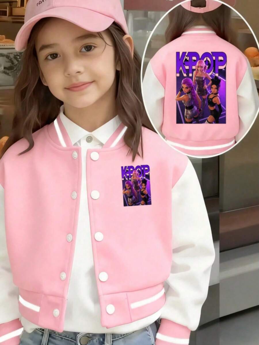 Kids Baseball Jackets, Baseball Tops And Outerwear, Casual Everyday Wear For Boys And Girls Children's Pink Winter Baseball Jacket, Christmas Outfit, New Year's Clothes, Suitable For Everyday Wear, Back-To-School Clothing, Back-To-School Gift.,Kpopdemonhunter Dolls Tween Girl Clothes Girls Jacket Girls Clothes Winter Clothes For Girls,Tween Girl Clothes Girls Jacket Abrigos Para Niñas Jackets For Girls - Pink - View 1