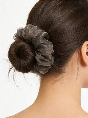 1pc Leopard Print Large Scrunchie 10cm/3.93in, Elegant Chiffon Hair Tie For Women, High-End Ponytail, Bun Holder Hair Accessory