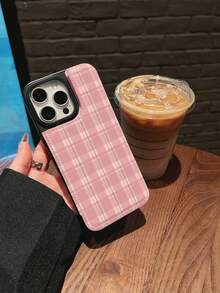 Plaid Pattern Phone Case, Compatible With  S23, S24, S25,  S23,S24,S25Ultra,S23,S24,S25Plus, 12, 12 Pro, 12Pro Max, 13, 13 Pro, 13Pro Max, 14, 14Pro, 14Pro Max, 14Plus, 15, 15Pro, 15Pro Max, 15Plus, 16, 16Pro, 16Pro Max, 16Plus, 17, 17 Pro, 17 Pro Max, 17 Air. Adopting TPU+PC Two In One Material, High-End And Fashionable. Perfect Gift For Family, Friends, Lovers, Boyfriends, And Christmas. - Pink - View 5