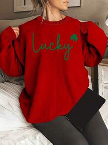 Sweat Shirt2025 New Women's Sweatshirt St. Patrick's Day Print Sweatshirt, Casual Round Neck Sports T-Shirt For Spring And Autumn, Sweatshirt For Women. Loose And ComfortableLoose And Comfortablevalentines Clothes - 黑色 - 查看 6