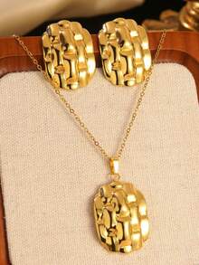 3 pièces Ensemble de bijoux en acier inoxydable plaqué or 18 carats, hypoallergénique, avec un design texturé tressé, comprenant des boucles d'oreilles et un collier - le choix parfait pour les femmes élégantes et charmantes, Hotoo Jewelry, Saint-Valentin, forme de cœur