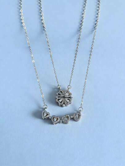 1pc Heart-Shaped Four-Leaf Clover Pendant Necklace, Detachable Choker Necklace Suitable For Women's Daily Wear And Holiday Gift, Comes With Brand Box