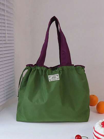 大容量抽绳封口可水洗购物袋，可折叠手提超市购物袋（所有印花字母随机）