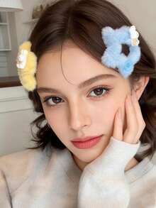 4pcs Cute Colorful Plush Star Hair Clips For Women, Sweet Personalized Side Bangs Decor BB Clips With Adorable Button & Rabbit Decor, Elegant Y2K Style Hair Accessories For Daily, Date, Party, Claw Clips, Hair Slide, Hair Barrettes