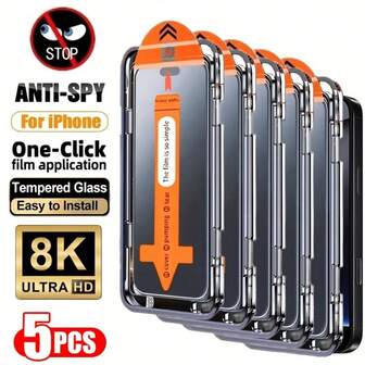 5片装 NNBILI 隐私钢化玻璃屏幕保护膜，适用于 12/12 Pro/12 Pro Max/11/11 Pro/11 Pro Max/X/XR/XS Max/16/16 Plus/16 Pro/16 Pro Max/15 Plus/15 Pro Max/15 Pro/15/14 Pro Max/14 Plus/14 Pro/13 Pro/13 Pro Max，日常防护必备，办公、居家皆宜，防水、防震、防刮、防指纹，全覆盖。