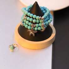 Bohemian Style 4-Piece Bracelet Set - Starfish Pendant, Pearl Accents, Handmade Beading, Fashionable Multi-Layer, Glass Material, No Electroplating - Versatile Daily Wear Jewelry