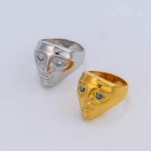 VKHK 1 pieza Anillo con diseño de cara chapado en oro de 18K de acero inoxidable, adecuado para uso diario y de fiesta de mujeres, regalo - anillo - Ver 2