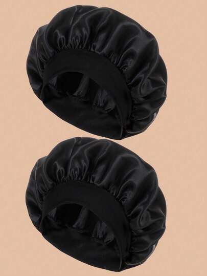 2pcs Stretchy Knit Beanie Hats, Silk Satin Finish Caps Hair Sleep Cap