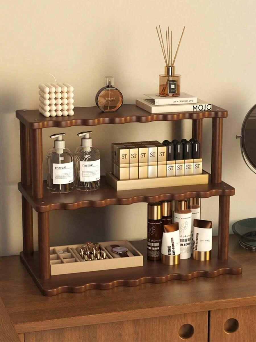 Kệ để bàn/tủ hình thang lượn sóng 2/3 tầng, lý tưởng cho gia đình, nhà bếp và văn phòng để đựng các vật dụng và đồ trang trí linh tinh, giải pháp lưu trữ nhà bếp, kệ trang trí, cấu trúc tre. - Quả óc chó - Xem 1
