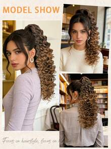 Tóc giả đuôi ngựa hình móng vuốt, màu nâu chuyển sắc 20 inch, sóng sâu, sợi tổng hợp chịu nhiệt, phù hợp cho nữ giới dịp Giáng sinh, Halloween, lễ hội âm nhạc, tiệc tùng và sử dụng hàng ngày. - Màu nâu ombre - Xem 6