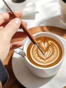 Luxury Latte Art Pen, Rosewood Handle Latte Art Pen, Carved Rod Latte Art Tool, Stainless Steel Coffee Latte Art Pen, Wooden Handle, Suitable For Cappuccino, Espresso Latte Art, Coffee Decorative Carving, Barista Drawing Pen, Reusable Beverage Decorating Tool, Suitable For Cafes, Home, Office, Coffee Lovers, Holiday Gifts, Barista Supplies - Multicolor - View 4