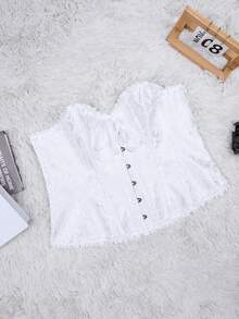 Apperloth A Áo corset kiểu Gothic in họa tiết Jacquard, thắt dây phía trước, có bèo nhún, hở lưng, phù hợp cho phụ nữ cỡ lớn đi dự tiệc rave, lễ hội âm nhạc, đám cưới, tiệc tùng, màu trắng mùa hè. - trắng - Xem 4