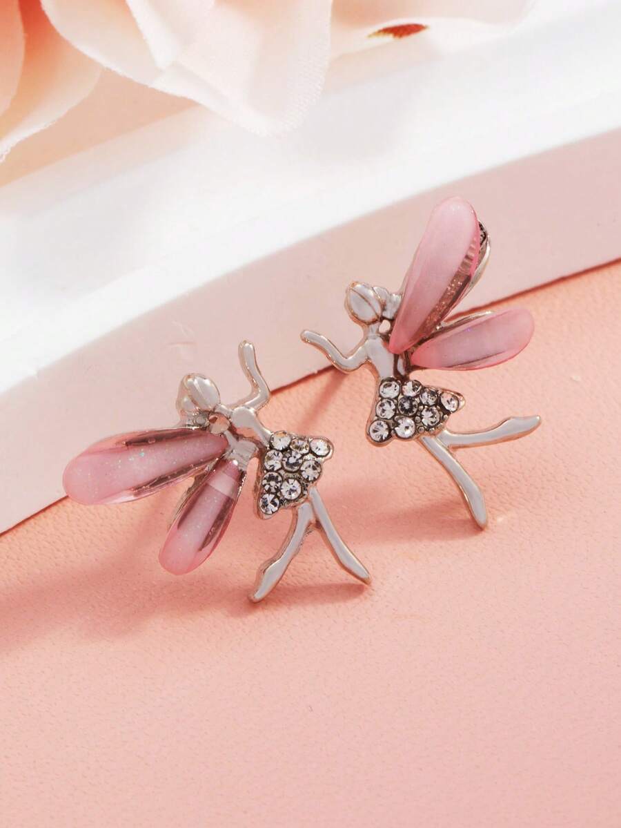 1 Pair Cute Korean Style High-End Elf Stud Earrings, Niche Fairy Sweet Cool Earrings - Silver + Pink - View 1
