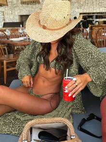 Women's Summer Sexy Leopard Print Backless Bikini & Green Dress - Perfect For Beach Vacations, Parties & Valentine's Day - Multicolor - View 2