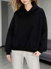 Classic Solid Color Women's Casual Sweatshirt, Loose And Comfortable, Suitable For Winter, Spring, Autumn - Black - View 2