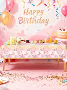 3件套粉紫色蝴蝶桌布，蝴蝶主题生日派对装饰桌布，蝴蝶主题派对桌布，婚礼装饰桌旗，婴儿派对装饰，性别揭晓派对装饰，新娘送礼会装饰，户外派对一次性桌布，女孩生日桌旗，婴儿派对装饰，房间装饰，家居装饰，厨房餐桌装饰，蝴蝶装饰，派对礼品 - 彩色 - 查看 3