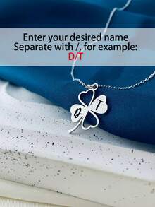 1pc Customizable Personalized Clover Necklace, Lucky Clover Necklace, Women's Necklace, Initials Custom, Custom Necklace, Women's Jewelry, Creative Necklace, Lucky Gift, Birthday/Christmas Gift, Valentine's Day Gift, Personalized Gift - Multicolor - View 8