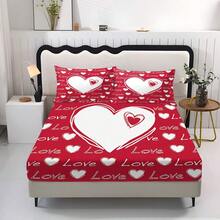 Red "Heart Print Bedding 3 PiecesSet - Valentine's Day Romantic Bed Linens, Perfect Gift For Her/Him - Multicolor - View 6