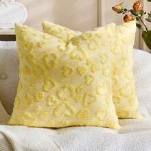 1个/2个情人节爱心压纹装饰枕套（不含枕芯），双面荷兰亚麻布面料，方形抱枕套，节日家居装饰枕，柔软天鹅绒面料，现代风格，适用于沙发、卧室、宿舍 - 黃色 - 查看 12