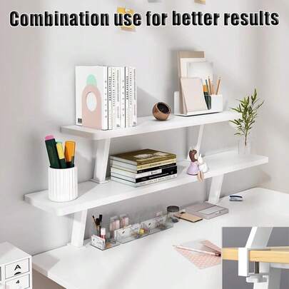 No-Drill Floating Desk Organizer - Multi-Tiered Shelf With Raised Platform,Desktop Extender Storage Organizer,Easy Installation, Minimalist Workspace Solution,  Clean Aesthetic, Sturdy Construction