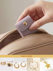 MIYIN Fashionable Mini Travel Jewelry Bag With Multiple Pockets,Minimalist Solid Color Anti-Scratch Jewelry Storage Bag,Earrings Bracelets Necklaces Rings Storage Bag Mini Travel Jewelry Roll Bag With Snap Buttons, Jewelry Rolls,PU Leather Jewelry Bag, Creative Portable Jewelry Bag, Earring Gift Bag Travel Organizer Travel Essentials Ladies Accessories Travelling Stuff Vacation Essentials - Multicolor - View 6