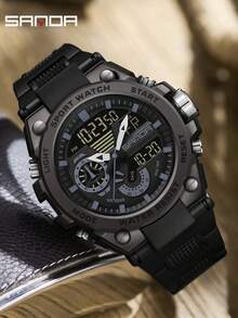 SANDA 3302 Men's LED Digital Quartz Watch, Waterproof Outdoor Sports Multifunctional Dual Display Electronic Watch - Black - View 6