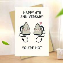 “1张可爱周年纪念贺卡，带信封（11厘米 x 16厘米 x 4.33英寸 x 6.29英寸） - 熨斗情侣图案，完美表达对六周年纪念日的奇思妙想，贺卡|六周年纪念“你很火辣”熨斗情侣卡|纸质贺卡” - 彩色 - 查看 12