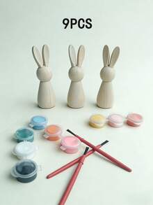 3 قطع/9 قطع طقم رسم خشبي على شكل أرنب، مجموعة الرسم اليدوي، ألوان، أرانب خشبية، فرش، لوازم يدوية إبداعية، عودة إلى المدرسة، التخرج، أحداث الحفلات، هدايا عيد ذات معنى - متعدد الألوان 2 - مشاهدة 13