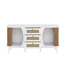 Sideboard, Rattan Chest Of Drawers, Chest Of Drawers With Sliding Doors, Adjustable Shelves, Curved Top - White - View 5