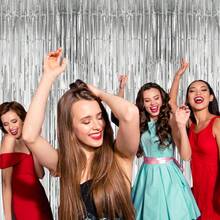 4pcs/Set Metallic Foil Curtain Backdrop, Silver Metallic Fringe Curtain, Suitable For Birthday, Wedding, Engagement, Nursery Decor, Baby Shower, Bachelorette Party, Christmas, Holiday Party Decor, Mother's Day, Graduation, Birthday, Bachelorette Party, Bachelor Party, Party Decor - Silver - View 6