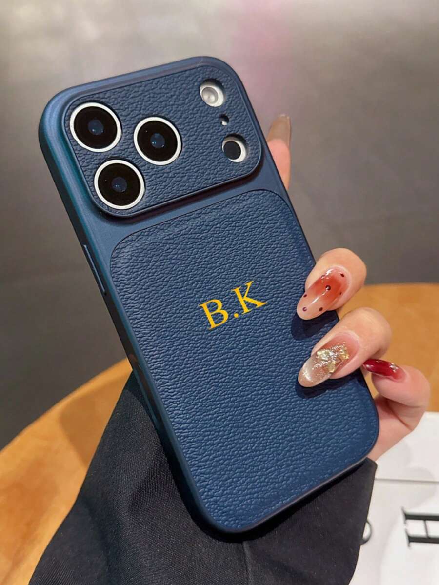 Ốp điện thoại da cao cấp rãnh chữ V, thiết kế tên chữ cái theo yêu cầu, cửa sổ lớn có thể biến đổi tức thì thành ốp điện thoại da PU sang trọng. - Xanh đậm - Xem 1