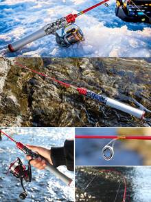 SOUGAYILANG 超轻112克冰钓竿，配备高灵敏度轮座、舒适吸汗手柄和防腐蚀导环，导线快速稳定（53.5厘米） - 彩色 - 查看 11