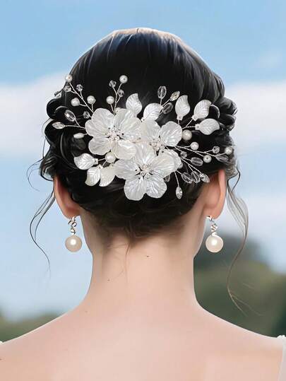 3件套亚克力花朵水晶梅花发夹新娘婚礼发饰套装，女士情人节配饰