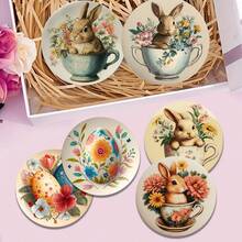 4 buc / 6 buc / 300 buc Suporturi cu noroi de diatomee imprimate cu model de iepuraș de Paște de primăvară, potrivite pentru decorarea casei, cafenele, ceaiul de după-amiază, decorarea restaurantelor, petreceri tematice, decorarea zilnică și pot fi oferite și cadouri. - Multicolor - Vizualizare 8