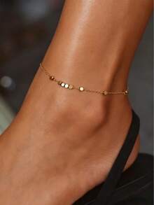 1pc Elegant Stainless Steel Beads Anklet, Minimalist And Basic Beach/Everyday Accessory