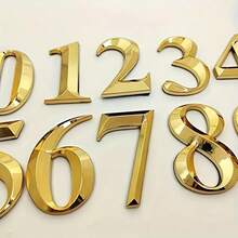 1pc 0-9 Numeric Embossed Self-Adhesive House Number Sticker, Gold House Number Plate For Hotel, Motel