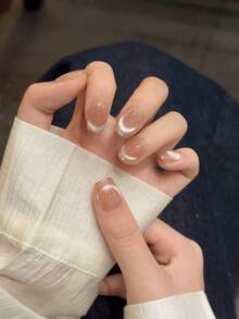 10 件/包 手工短款按压式指甲贴 金色法式尖头 猫眼设计 快速美甲 按压式指甲 美甲用品 指甲 - 彩色 - 查看 6