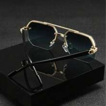 1 pieza Gafas de moda de metal con puente doble de estilo retro, versátiles para todas las estaciones - Multicolor - Ver 3