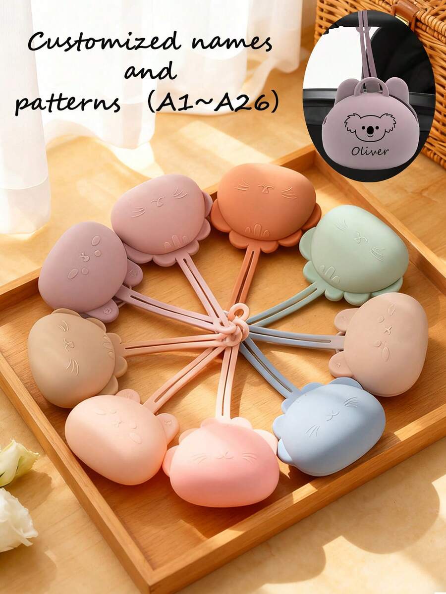 Personalized Pacifier Box With Name And Pattern, Silicone Small Pouch, Keychain, Baby Stroller Pendant, Customized Gifts With Name And Pattern (Lion, Rabbit Style)