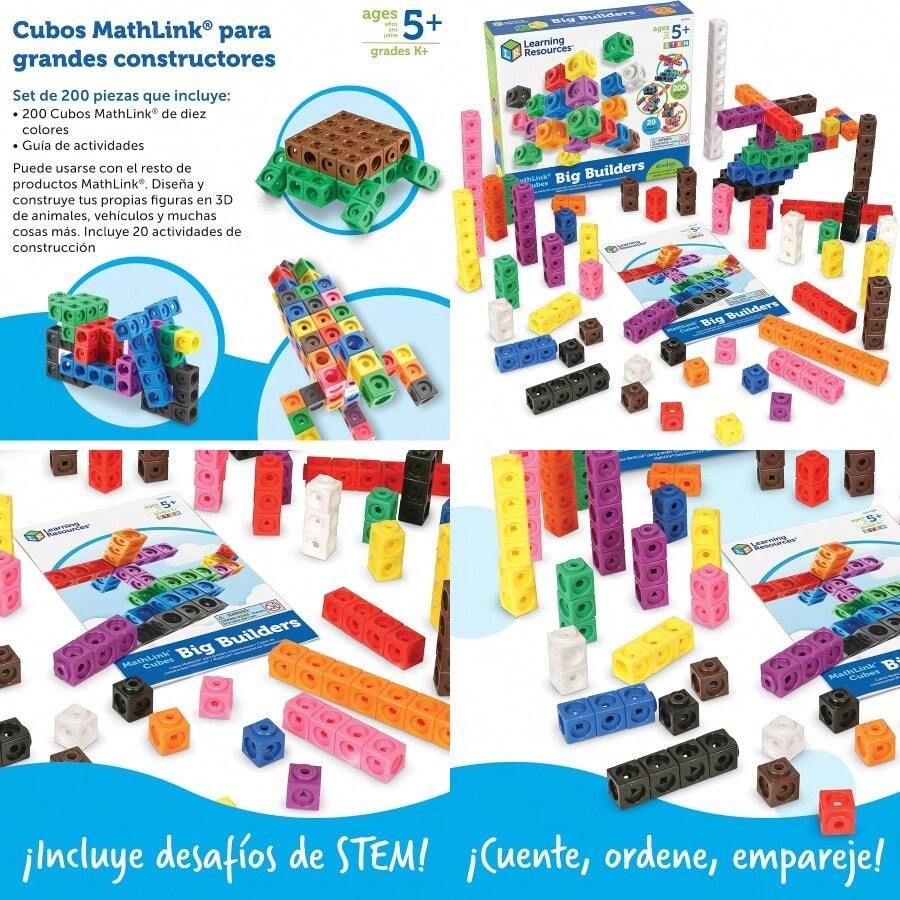 Learning Resources MathLink Cube Big Builders Actividades de Matematica Basica Juguetes Stem Juegos Educativos para Nios 200 Piezas Edades 5+Duradero y cultiva el interés de los niños - Multicolor - Ver 1