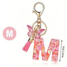 1pc Pink Keychain, Christmas Keychain, Women's Letter Keychain With Tassel, Can Be Hung On Keys, Wallet, Handbag, Backpack, Holiday Christmas Gift, Home Decor - Multicolor - View 2