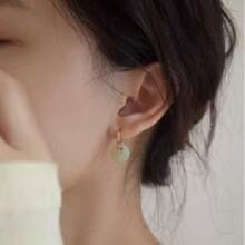New Chinese Style Imitation Hetian Jade Peace Buckle Earrings For Women Detachable Fashion Earrings New High-End Earrings - 耳扣(一對) - 查看 3