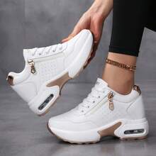 Women's Wedge Heel Thick Soled Sports Shoes, Comfortable And Versatile, Thick Soled Breathable And Height Increasing Women's Shoes - bạch kim - Xem 1