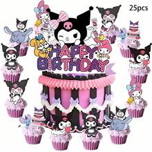 75 Peças Decorações e Cartões de Bolo com Tema Sanrio KT Cat, Estilo Fofo Inclui KT Cat, Melody, Kuromi e Mais, Rosa, Roxo e Preto, Formas Diversas, Adequado para Festas de Aniversário, Crie uma Atmosfera Encantadora para a Mesa de Sobremesas, Decoração Adorável para Realçar as Guloseimas da Festa - Multicolorido - Visão 6